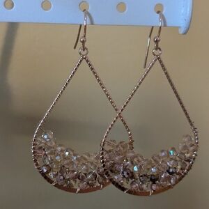Gold and Pink Crystal Teardrop Dangle Earrings